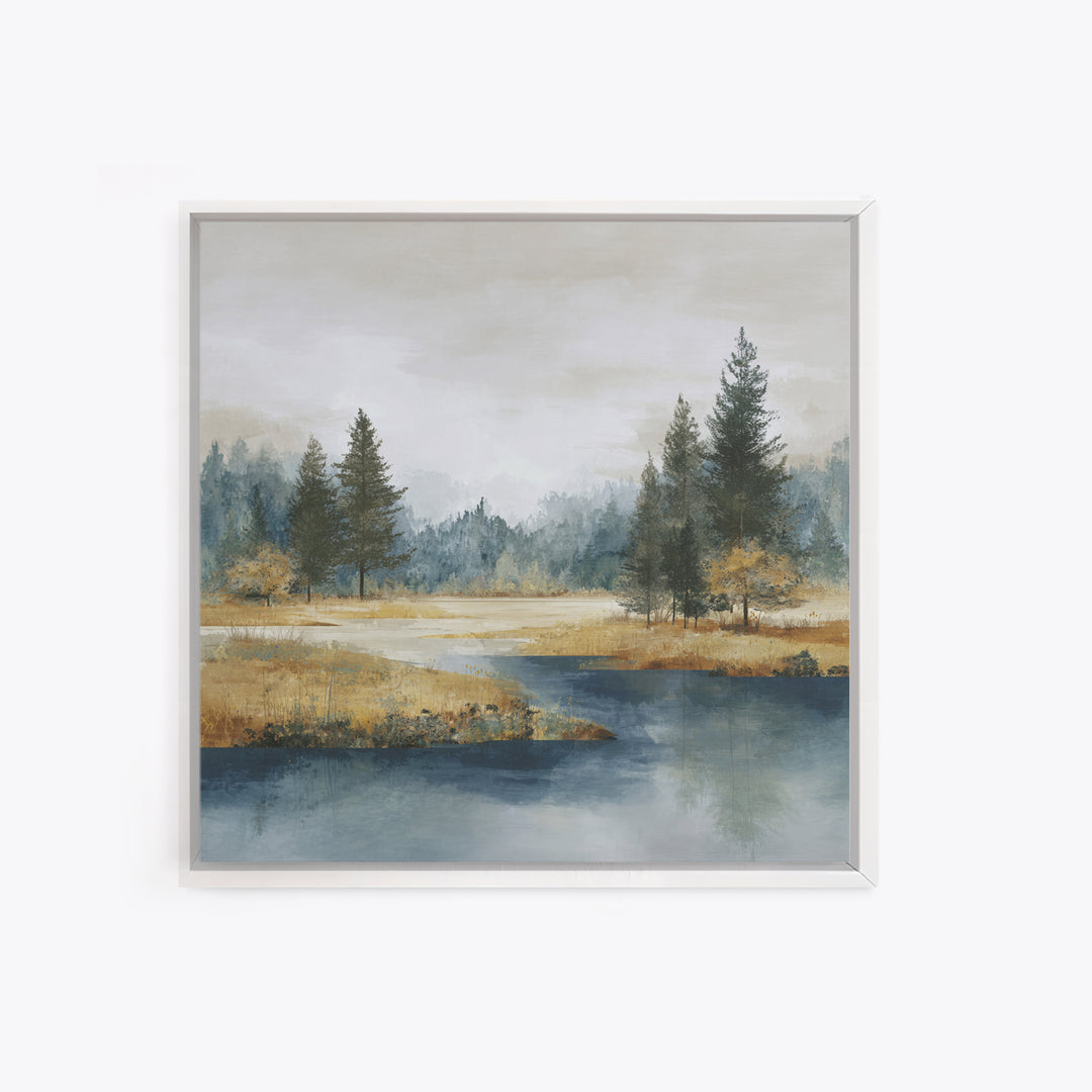 Modern Scandinavian Forest Framed Canvas Print, Above Sofa Art, Bauhaus Print, Living Room Decor, Oil Painting, Statement, ASA-1x1-63