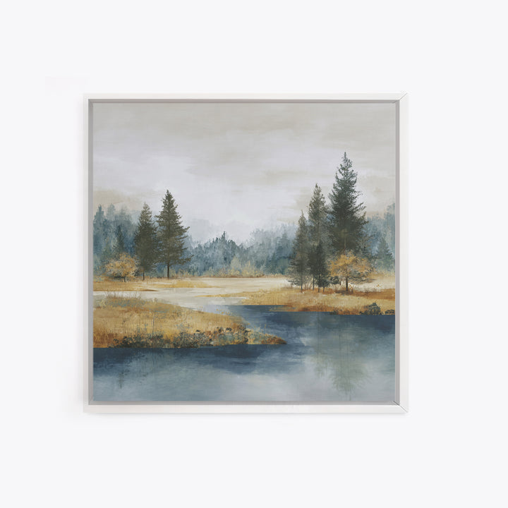 Modern Scandinavian Forest Framed Canvas Print, Above Sofa Art, Bauhaus Print, Living Room Decor, Oil Painting, Statement, ASA-1x1-63