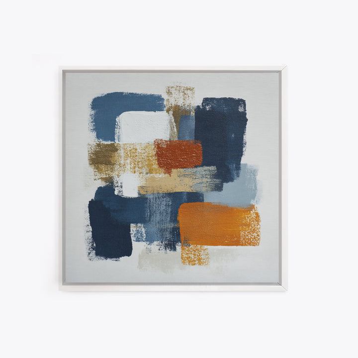 Bold Navy and Ivory Abstract Brushwork Framed Canvas Print, Above Sofa Art, Living Room Wall Art, Living Room Decor, Statement, ASA-1x1-66