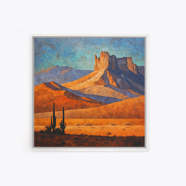 Desert Mesa Panorama Framed Canvas Print, Above Sofa Art, Above Bed Decor, Living Room Decor, Oil Painting, Statement, ASA-1x1-68
