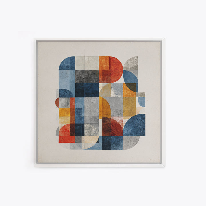 Bold Mid Century Geometric Forms Canvas Print, Above Sofa Art, Japandi Wall Art, Living Room Decor, Abstract Art, Statement, ASA-1x1-76