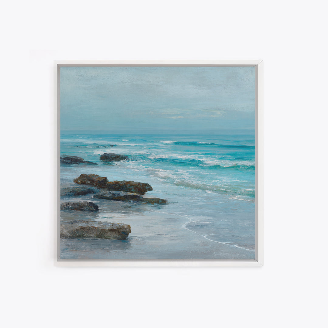 Moody Seascape at Twilight Framed Canvas Print, Above Sofa Art, Coastal Decor, Living Room Decor, Abstract Art, Statement, ASA-1x1-84