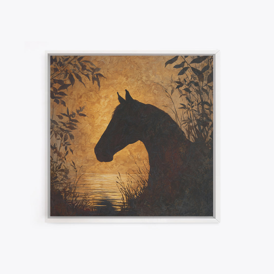 Statement Horse Silhouette Canvas Print, Above Sofa Art, Botanical Wall Art, Living Room Decor, Fine Art, Statement, ASA-1x1-85