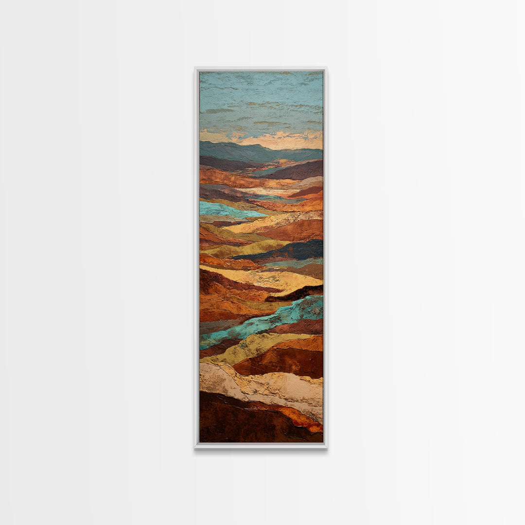 Abstract Canyon Landscape Framed Canvas Print, Above Sofa Art, Boho Decor, Living Room Decor, Oil Painting, Statement, ASA-1x3-19