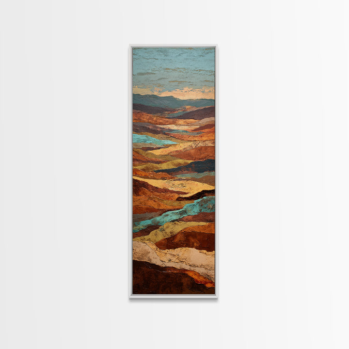 Abstract Canyon Landscape Framed Canvas Print, Above Sofa Art, Boho Decor, Living Room Decor, Oil Painting, Statement, ASA-1x3-19