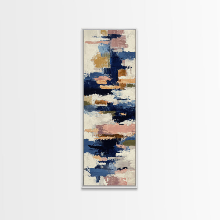 Bold Navy and Ivory Abstract Brushwork Framed Canvas Print, Above Sofa Art, Bedroom Wall Art, Living Room Decor, Abstract Art, ASA-1x3-30