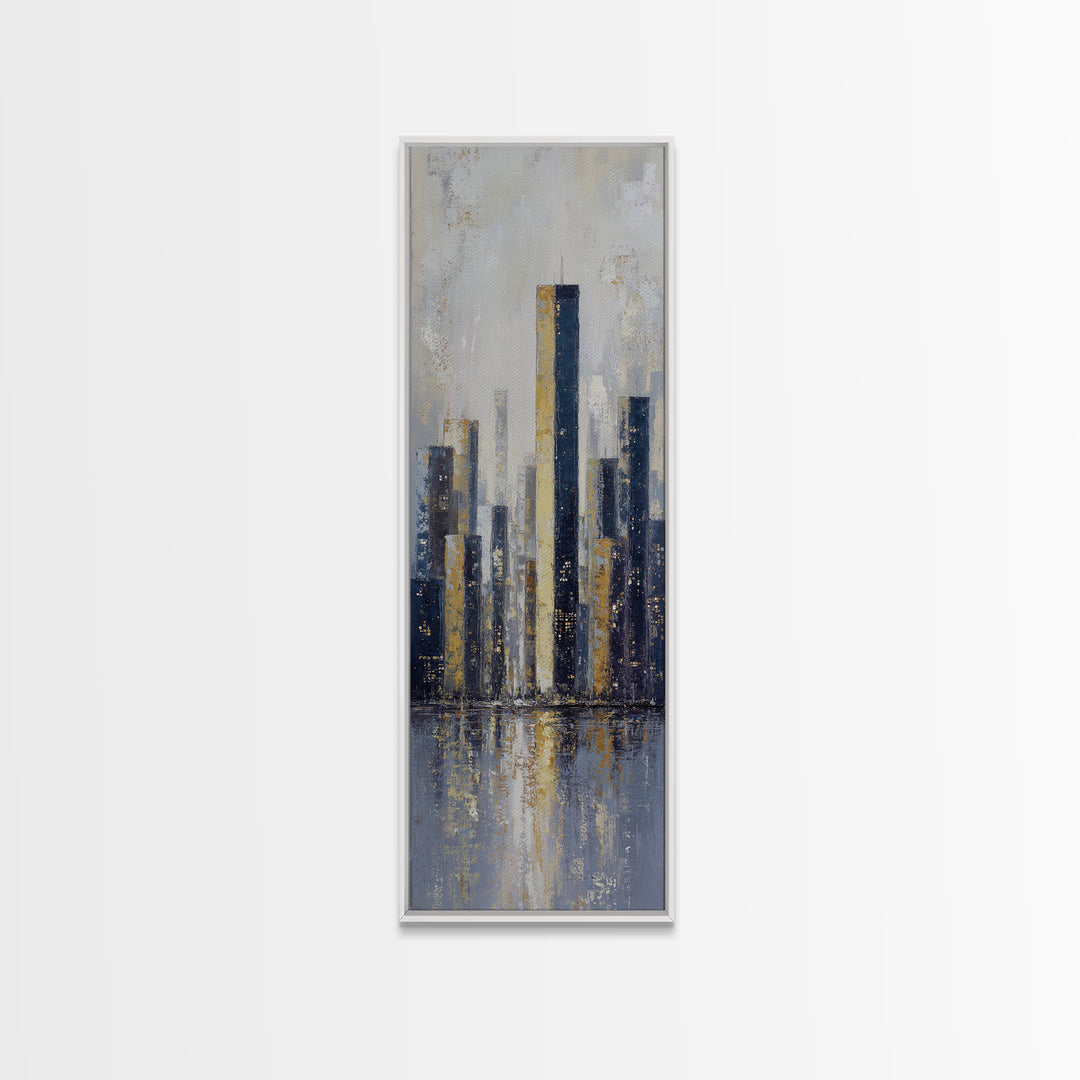 Quiet City Skyline Reduced to Elegant Shapes Canvas Print, Above Sofa Art, 3 Piece Wall Art, Living Room Decor, Statement, ASA-1x3-34