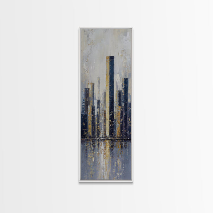 Quiet City Skyline Reduced to Elegant Shapes Canvas Print, Above Sofa Art, 3 Piece Wall Art, Living Room Decor, Statement, ASA-1x3-34
