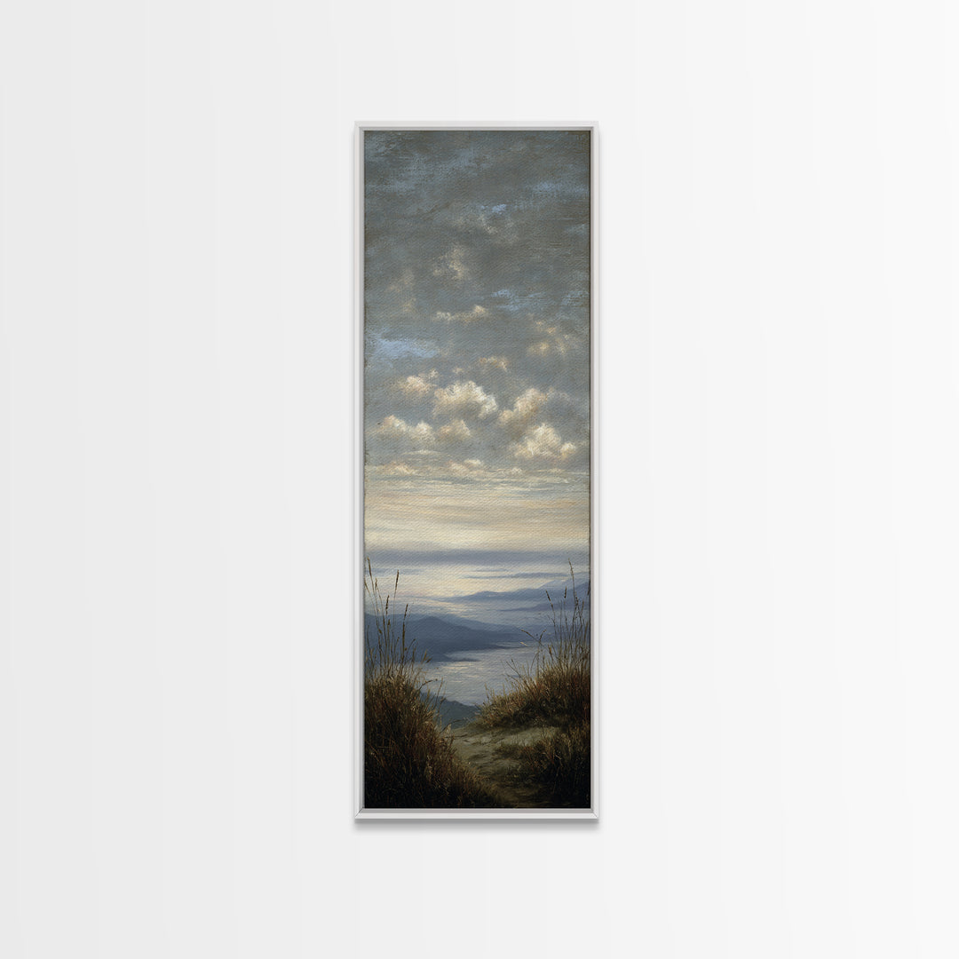 Dramatic Cloudscape over a Distant Valley Canvas Print, Above Sofa Art, Boho Wall Art, Living Room Decor, Watercolor Art, ASA-1x3-41