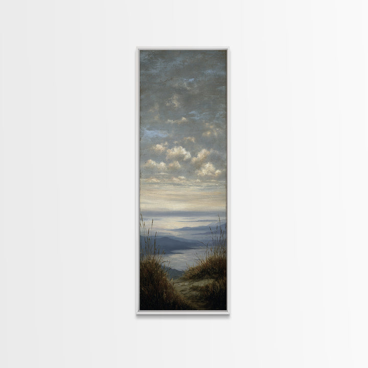 Dramatic Cloudscape over a Distant Valley Canvas Print, Above Sofa Art, Boho Wall Art, Living Room Decor, Watercolor Art, ASA-1x3-41