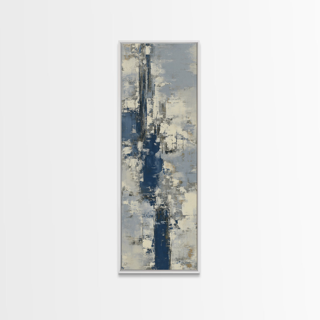 Bold Navy and Ivory Abstract Brushwork Framed Canvas Print, Above Sofa Art, Bedroom Wall Art, Living Room Decor, Abstract Art, ASA-1x3-54