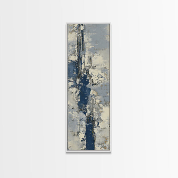 Bold Navy and Ivory Abstract Brushwork Framed Canvas Print, Above Sofa Art, Bedroom Wall Art, Living Room Decor, Abstract Art, ASA-1x3-54