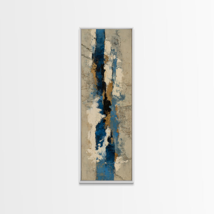 Bold Navy and Ivory Abstract Brushwork Canvas Print, Above Sofa Art, Oversized Wall Art, Living Room Decor, Abstract Art, ASA-1x3-6