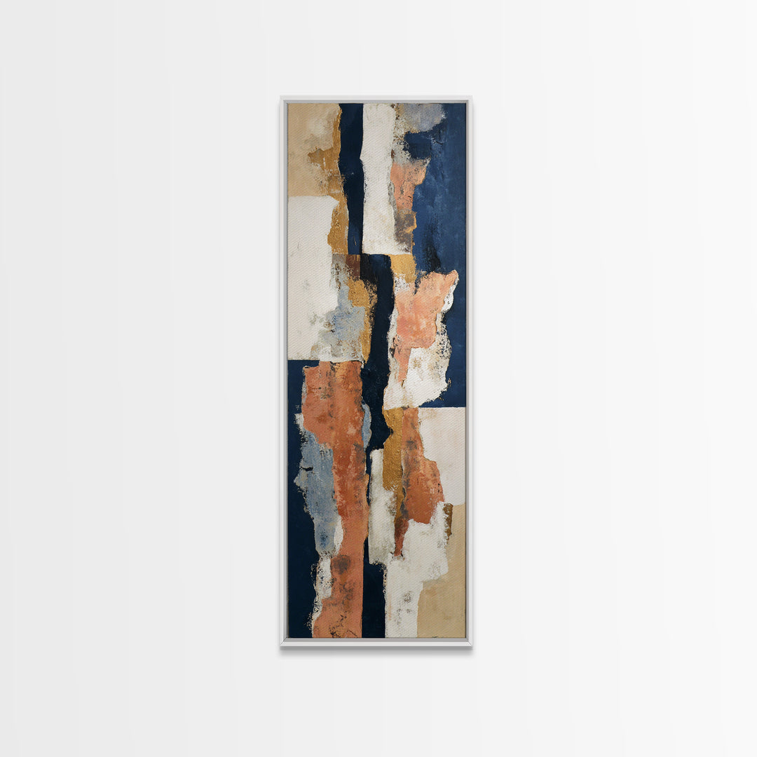 Bold Navy and Ivory Abstract Brushwork Canvas Print, Above Sofa Art, Floral Wall Art, Living Room Decor, Abstract Art, ASA-1x3-78