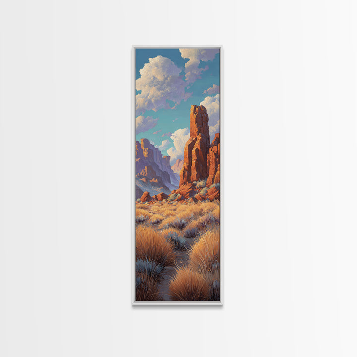 Desert Mesa Panorama Framed Canvas Print, Above Sofa Art, Framed Wall Art, Living Room Decor, Oil Painting, Statement, ASA-1x3-80