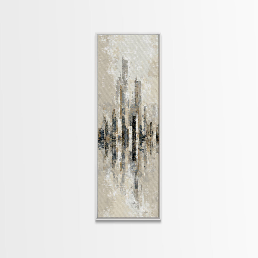 Quiet City Skyline Reduced to Elegant Shapes Canvas Print, Above Sofa Art, Coastal Decor, Living Room Decor, Statement, ASA-1x3-82
