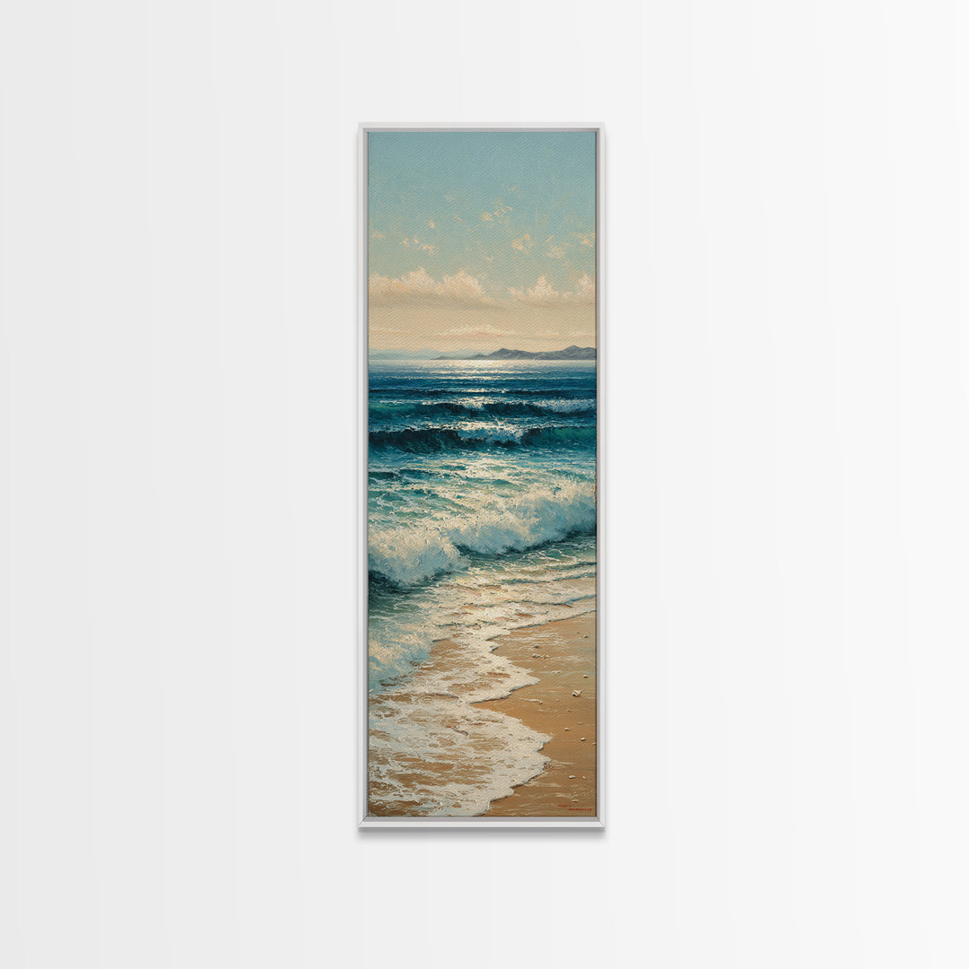 Moody Seascape at Twilight Framed Canvas Print, Above Sofa Art, Living Room Decor, Abstract Art, Statement 396, Set of Prints, ASA-1x3-96