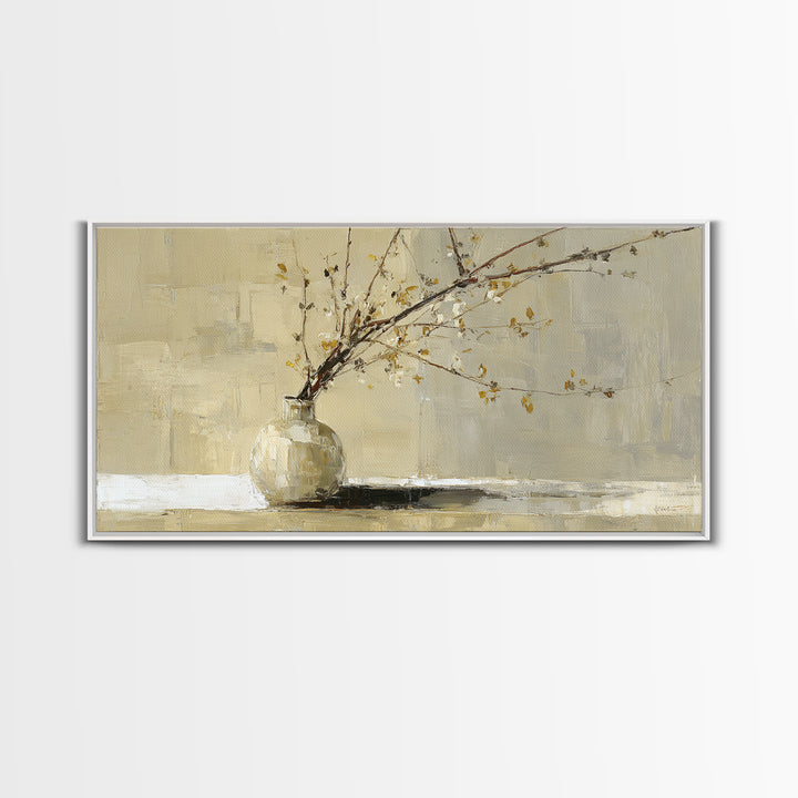 Large Neutral Still Life Framed Canvas Print, Above Sofa Art, Fine Art Print, Living Room Decor, Watercolor Art, Statement, ASA-2x1-10