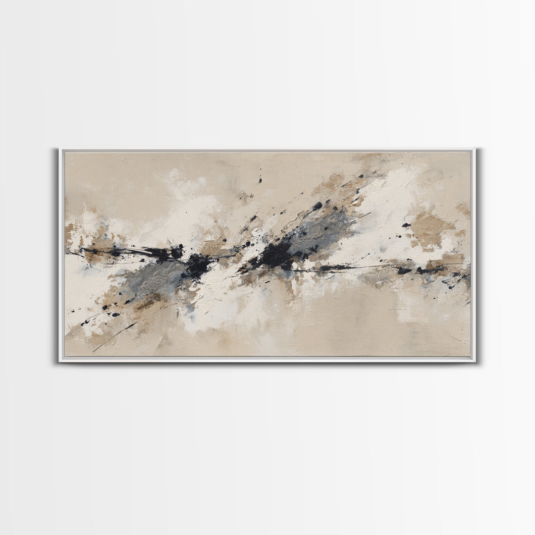 Minimal Black Ink Composition Framed Canvas Print, Above Sofa Art, 3 Piece Wall Art, Living Room Decor, Fine Art, Statement, ASA-2x1-100