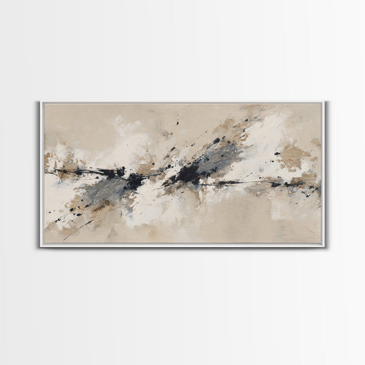 Minimal Black Ink Composition Framed Canvas Print, Above Sofa Art, 3 Piece Wall Art, Living Room Decor, Fine Art, Statement, ASA-2x1-100