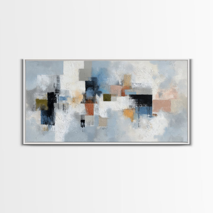Bold Navy and Ivory Abstract Brushwork Canvas Print, Above Sofa Art, Botanical Wall Art, Living Room Decor, Statement, ASA-2x1-14