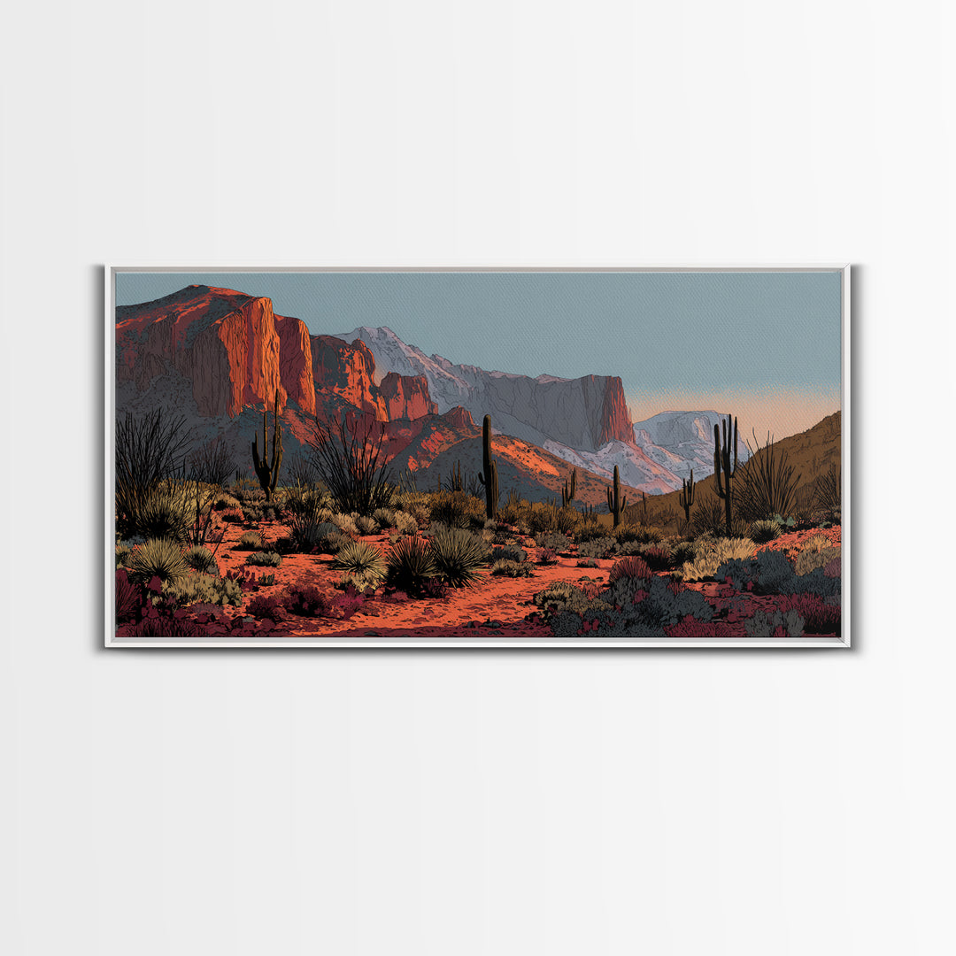 Desert Mesa Panorama Framed Canvas Print, Above Sofa Art, Modern Decor, Living Room Decor, Fine Art, Statement, Home Decor, ASA-2x1-16