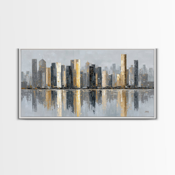 Quiet City Skyline Reduced to Elegant Shapes Canvas Print, Above Sofa Art, Gallery Decor, Living Room Decor, Statement, ASA-2x1-18