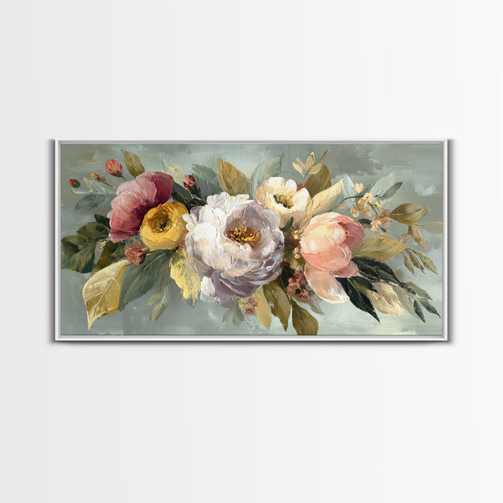 Large Expressive Floral Bouquet Canvas Print, Above Sofa Art, Neutral Decor, Living Room Decor, Fine Art, Statement, Wall Art, ASA-2x1-2
