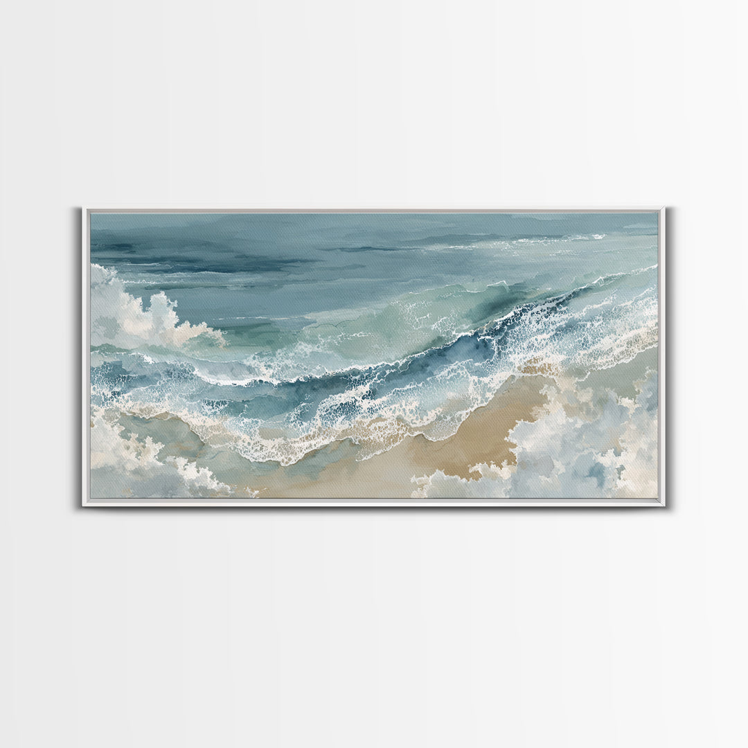 Panoramic Coastal Shoreline from an Aerial View Canvas Print, Above Sofa Art, Mid Century Modern, Living Room Decor, Statement, ASA-2x1-23