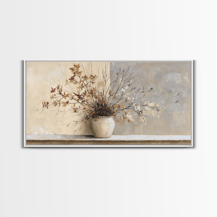 Large Neutral Still Life Framed Canvas Print, Above Sofa Art, Fine Art Print, Living Room Decor, Watercolor Art, Statement, ASA-2x1-34