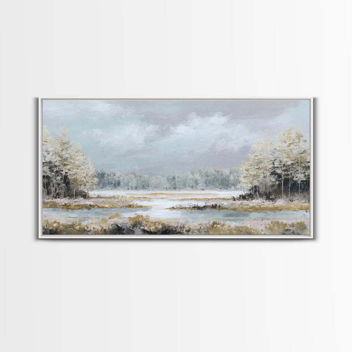 Modern Scandinavian Forest Framed Canvas Print, Above Sofa Art, Art Print, Living Room Decor, Statement, Textured Wall Art, ASA-2x1-35