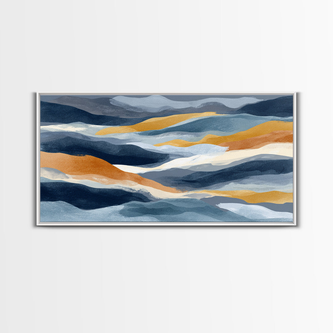 Bold Navy and Ivory Abstract Brushwork Canvas Print, Above Sofa Art, Botanical Wall Art, Living Room Decor, Statement, ASA-2x1-38