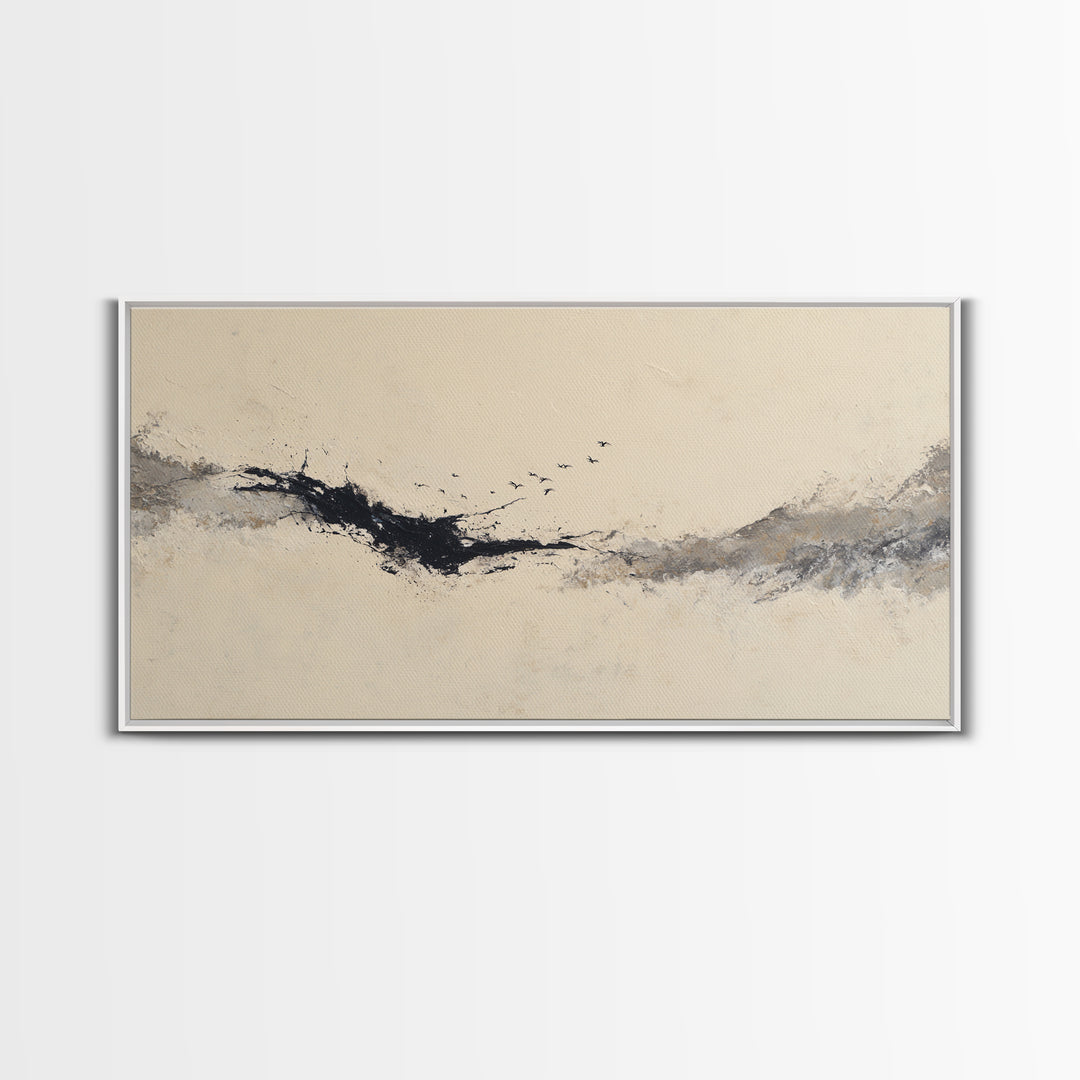 Minimal Black Ink Composition Canvas Print, Above Sofa Art, Boho Decor, Living Room Decor, Fine Art, Statement, Large Wall Art, ASA-2x1-4