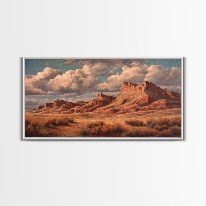 Desert Mesa Panorama Framed Canvas Print, Above Sofa Art, Wall Art, Living Room Decor, Fine Art, Statement, Horizontal Wall Art, ASA-2x1-40