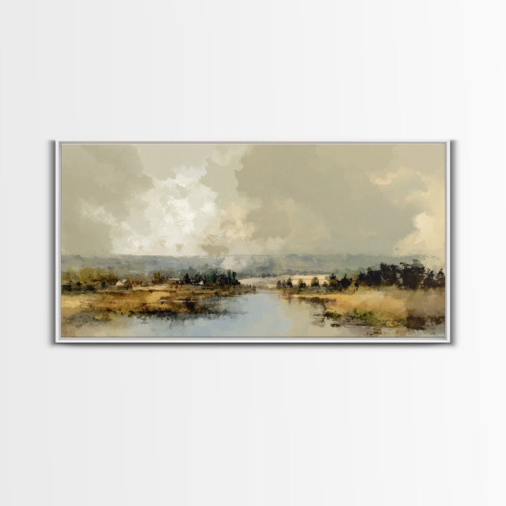 Wide Olive and Beige Meadow Panorama Canvas Print, Above Sofa Art, Art Print, Living Room Decor, Fine Art, Statement, ASA-2x1-54
