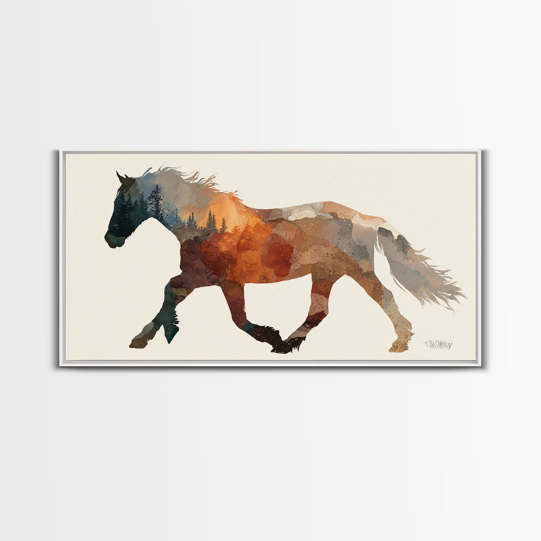 Statement Horse Silhouette Canvas Print, Above Sofa Art, Textured Painting, Living Room Decor, Statement, Abstract Wall Art, ASA-2x1-57