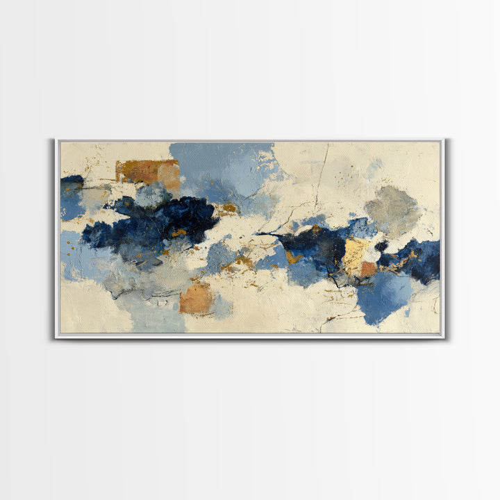 Bold Navy and Ivory Abstract Brushwork Canvas Print, Above Sofa Art, Statement Artwork, Living Room Decor, Abstract Art, ASA-2x1-62