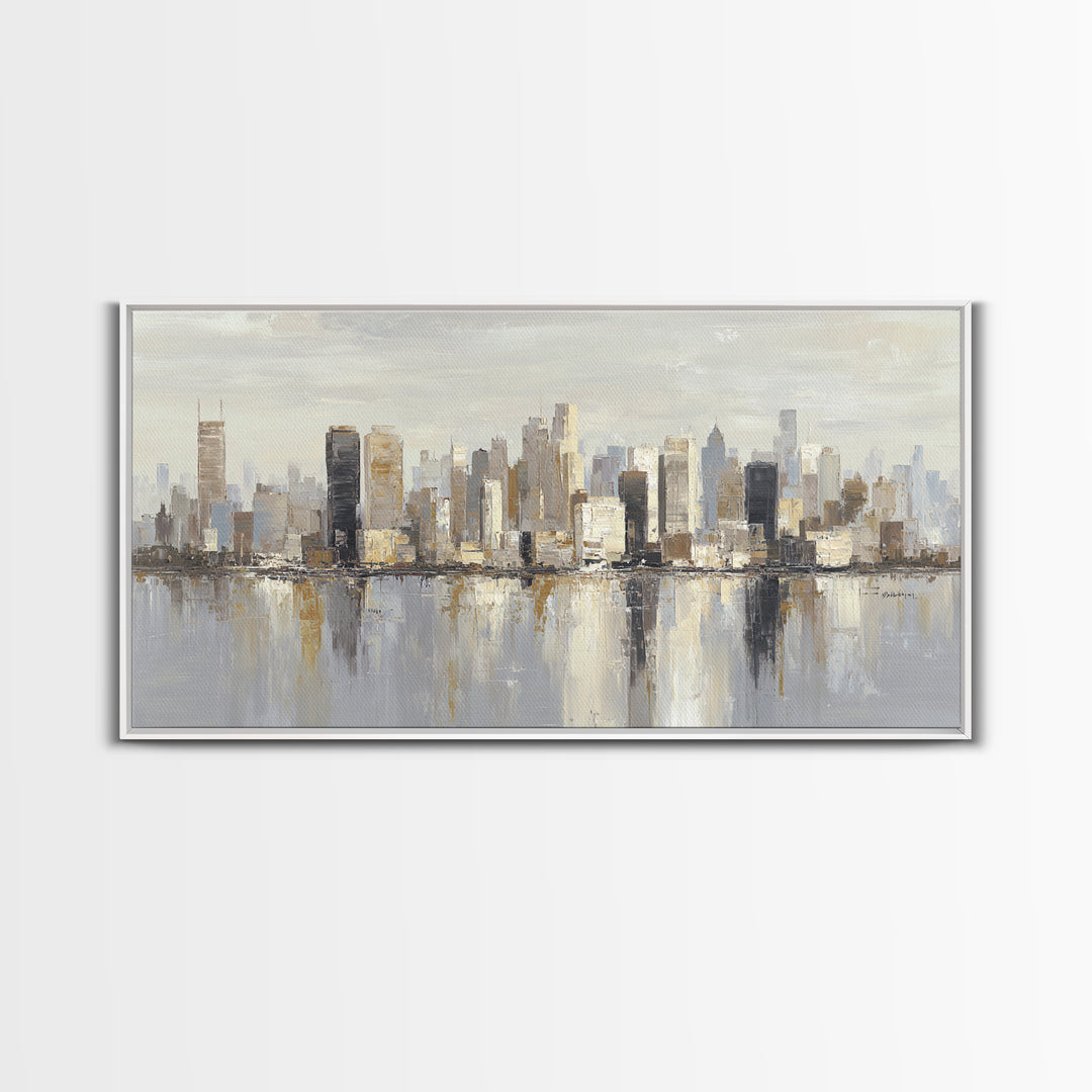 Quiet City Skyline Reduced to Elegant Shapes Canvas Print, Above Sofa Art, Boho Decor, Living Room Decor, Abstract Art, ASA-2x1-66
