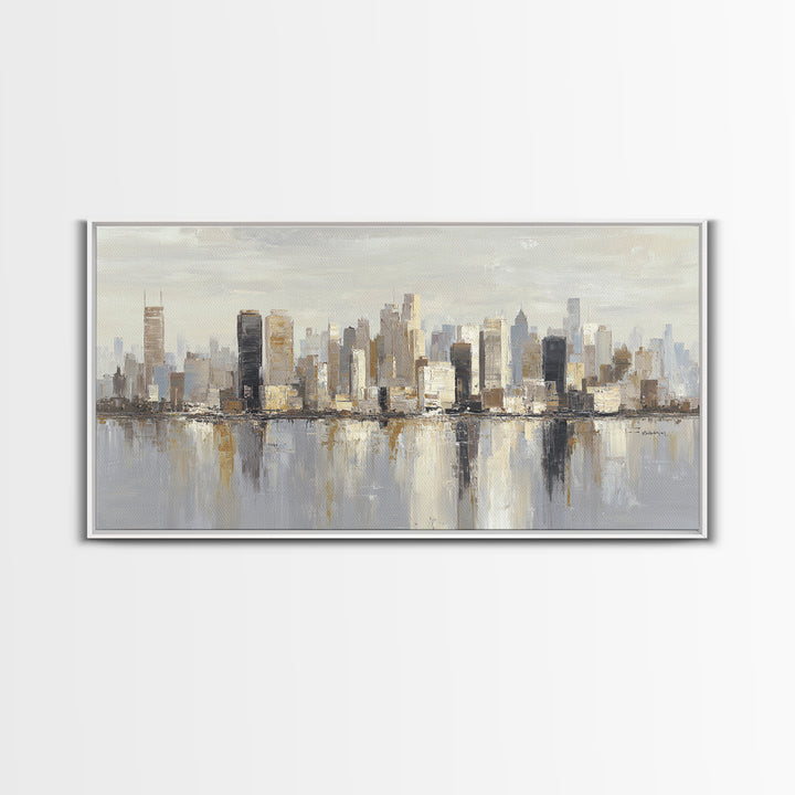 Quiet City Skyline Reduced to Elegant Shapes Canvas Print, Above Sofa Art, Boho Decor, Living Room Decor, Abstract Art, ASA-2x1-66