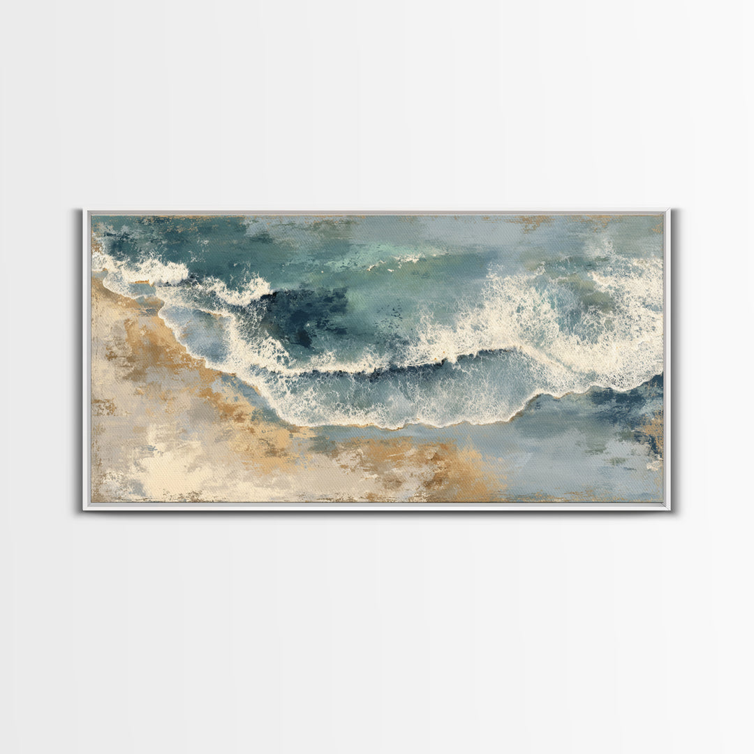 Panoramic Coastal Shoreline from an Aerial View Canvas Print, Above Sofa Art, 3 Piece Wall Art, Living Room Decor, Statement, ASA-2x1-71