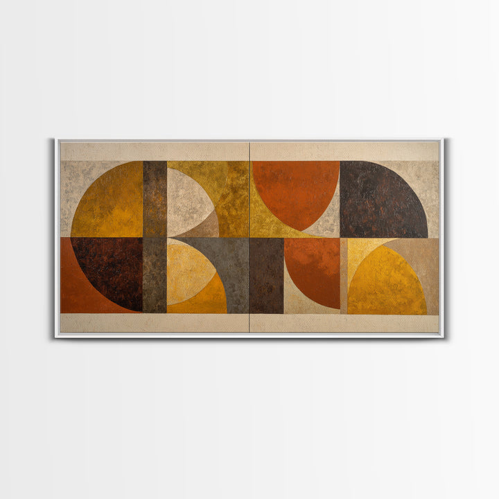 Bold Mid Century Geometric Forms Framed Canvas Print, Above Sofa Art, Farmhouse Decor, Living Room Decor, Abstract Art, ASA-2x1-72