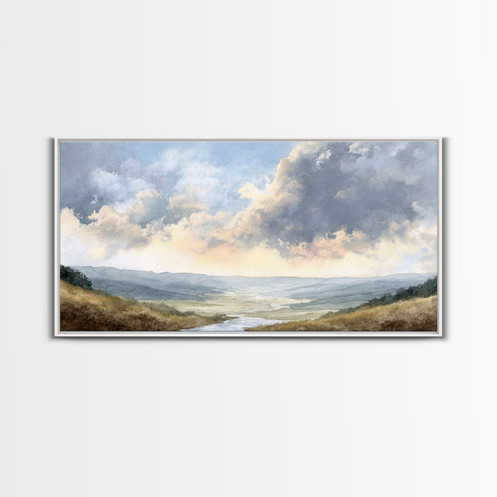 Dramatic Cloudscape over a Distant Valley Canvas Print, Above Sofa Art, Wall Art, Living Room Decor, Fine Art, Statement, ASA-2x1-73
