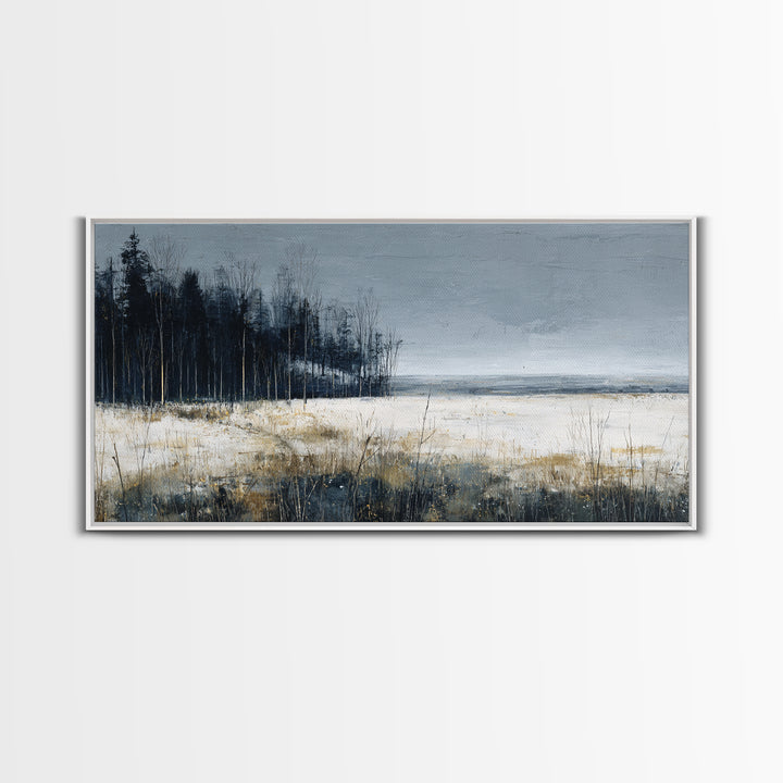 Modern Scandinavian Forest Framed Canvas Print, Above Sofa Art, Room Decor, Living Room Decor, Oil Painting, Statement, ASA-2x1-83