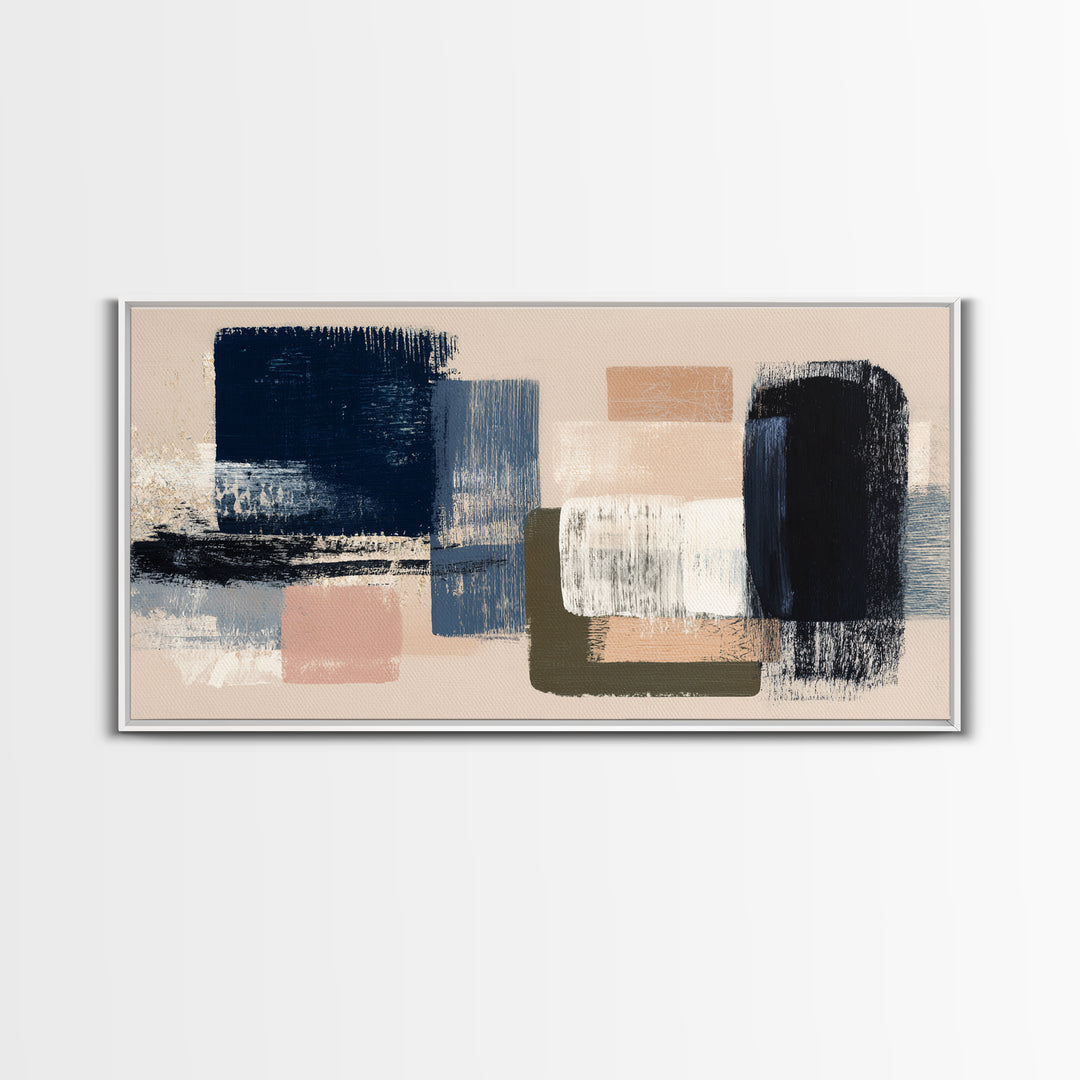 Bold Navy and Ivory Abstract Brushwork Canvas Print, Above Sofa Art, Textured Painting, Living Room Decor, Statement, ASA-2x1-86