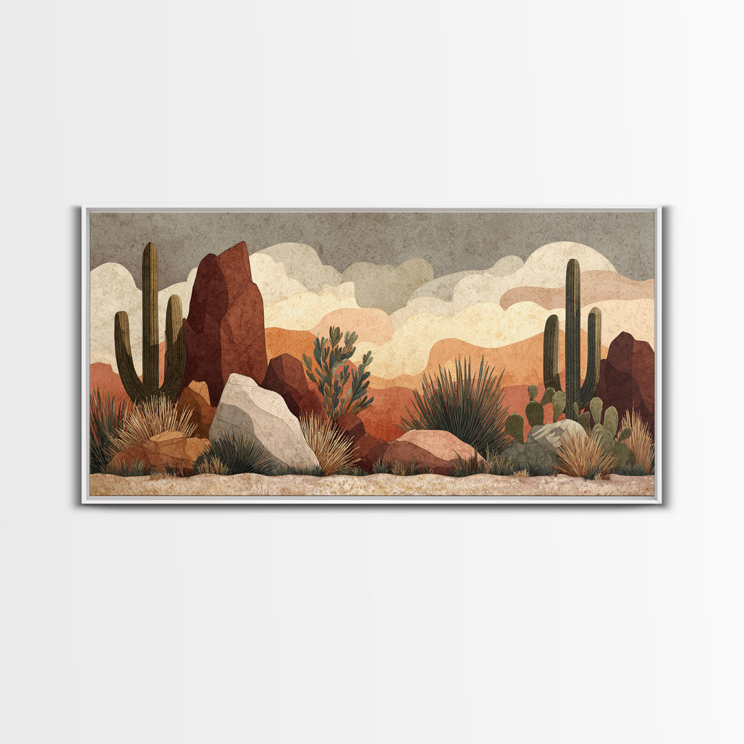 Desert Mesa Panorama Framed Canvas Print, Above Sofa Art, Boho Wall Art, Living Room Decor, Statement, Japandi Wall Art, ASA-2x1-88