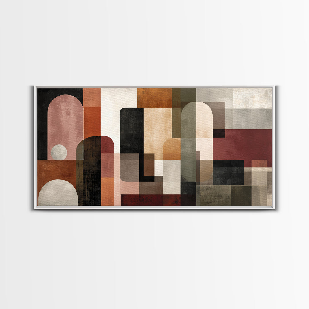 Bold Mid Century Geometric Forms Framed Canvas Print, Above Sofa Art, Bedroom Wall Art, Living Room Decor, Fine Art, Statement, ASA-2x1-96