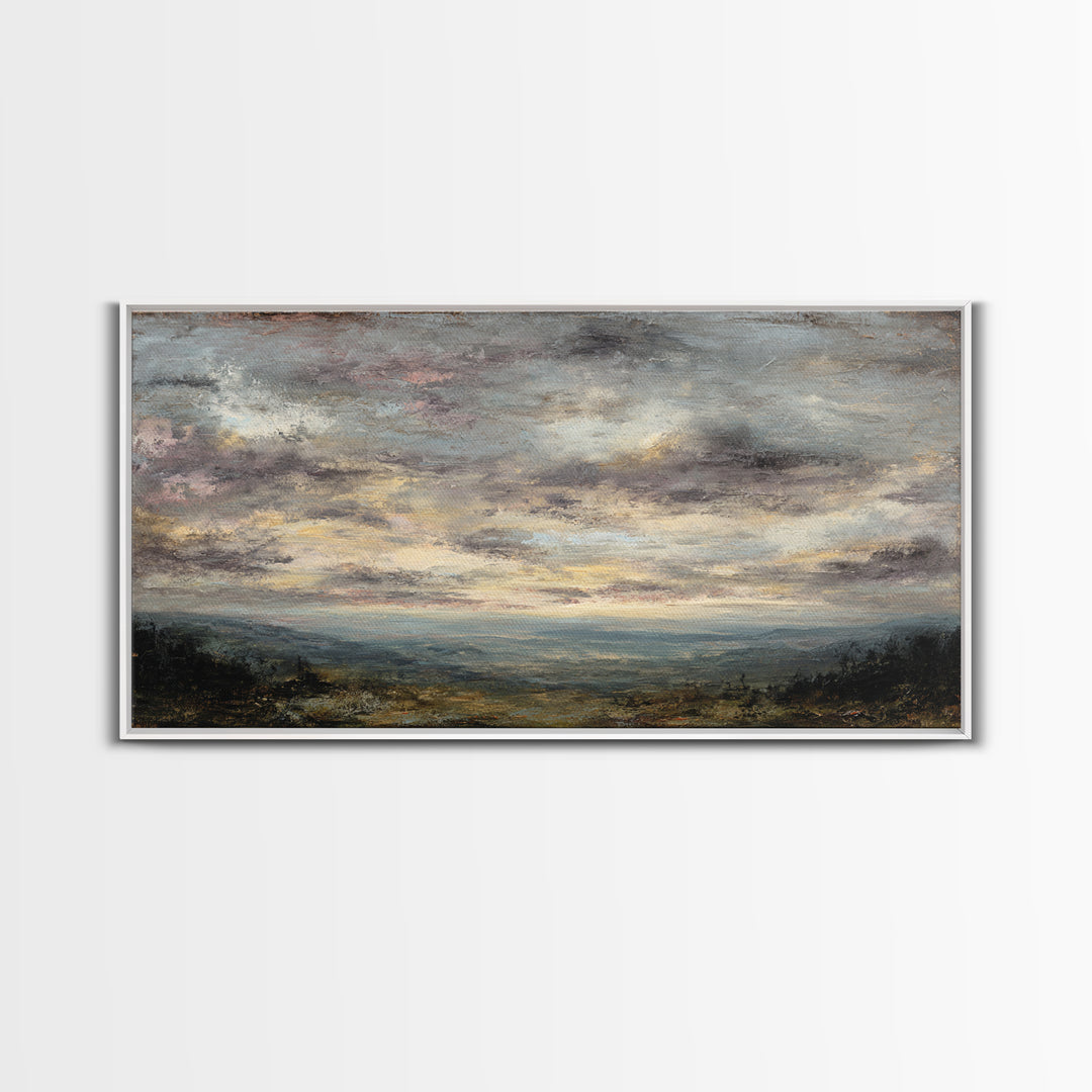 Dramatic Cloudscape over a Distant Valley Framed Canvas Print, Above Sofa Art, Canvas Wall Art, Living Room Decor, Statement, ASA-2x1-97