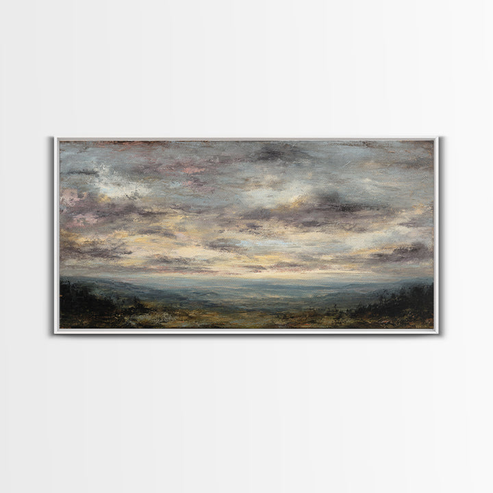 Dramatic Cloudscape over a Distant Valley Framed Canvas Print, Above Sofa Art, Canvas Wall Art, Living Room Decor, Statement, ASA-2x1-97