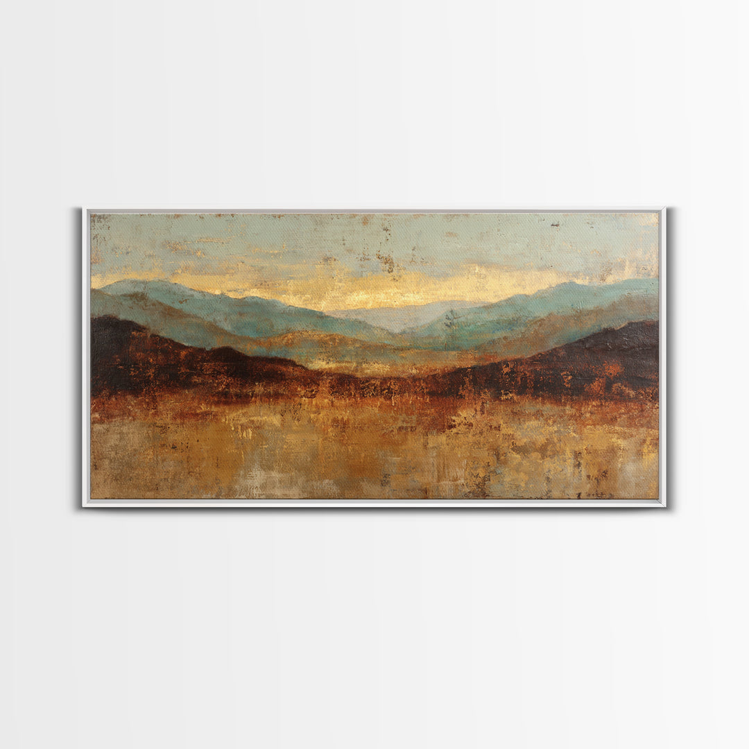 Abstract Canyon Landscape Framed Canvas Print, Above Sofa Art, Frame Tv Art, Living Room Decor, Statement, Coastal Wall Art, ASA-2x1-99