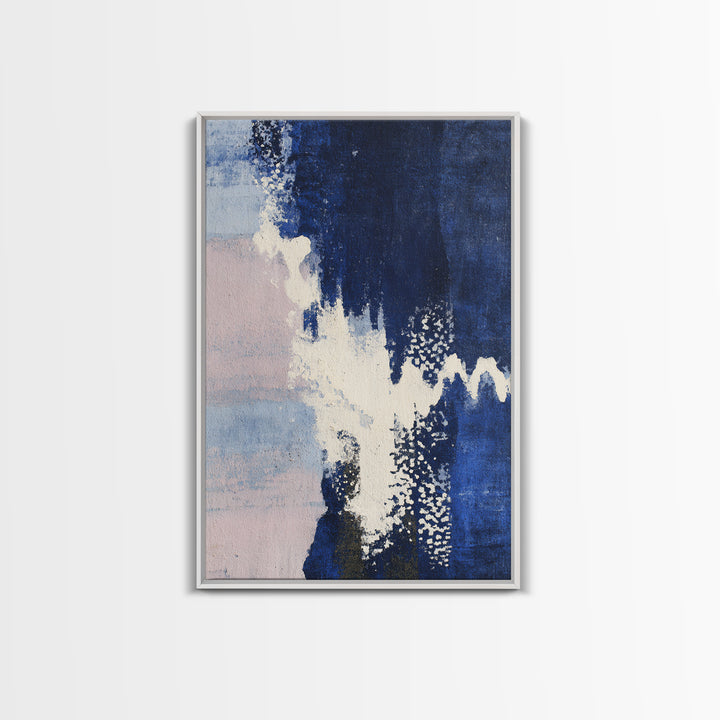 Bold Navy and Ivory Abstract Brushwork Framed Canvas Print, Above Sofa Art, Gallery Decor, Living Room Decor, Statement, ASA-2x3-2